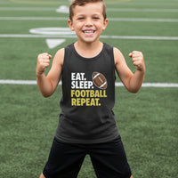 Eat Sleep Football Repeat Youth Funny Sports Motivation Tank Top for Kids Athletes DARK GREY HEATHER - 3480YCV - FRONT