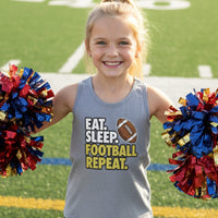 Eat Sleep Football Repeat Youth Funny Sports Motivation Tank Top for Kids Athletes ATHLETIC HEATHER - 3480YCV - FRONT