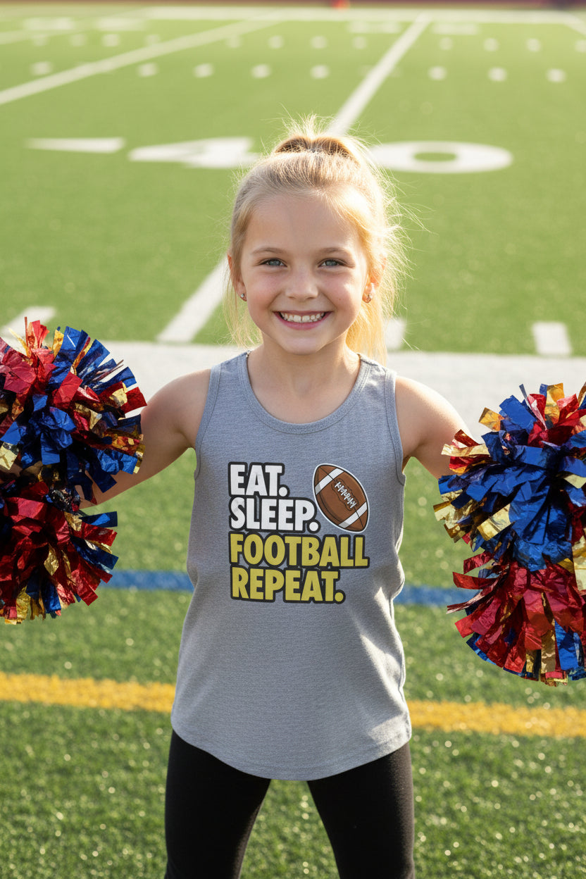 Eat Sleep Football Repeat Youth Funny Sports Motivation Tank Top for Kids Athletes ATHLETIC HEATHER - 3480YCV - FRONT