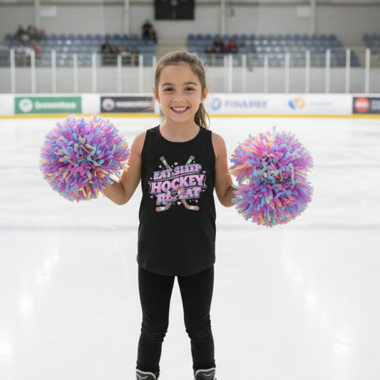Eat Sleep Hockey Repeat Fan Girly Sports Aesthetic Tank Top Solid Black Triblend - FRONT