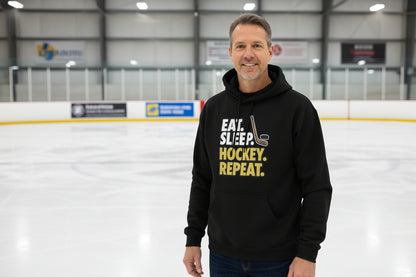 Eat Sleep Hockey Repeat Hoodie for Men - Athlete Lifestyle BLACK - FRONT