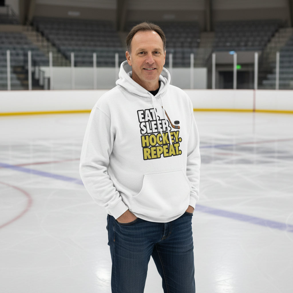 Eat Sleep Hockey Repeat Hoodie for Men - Athlete Lifestyle WHITE - FRONT