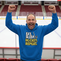 Eat Sleep Hockey Repeat Hoodie for Men - Athlete Lifestyle Royal - FRONT