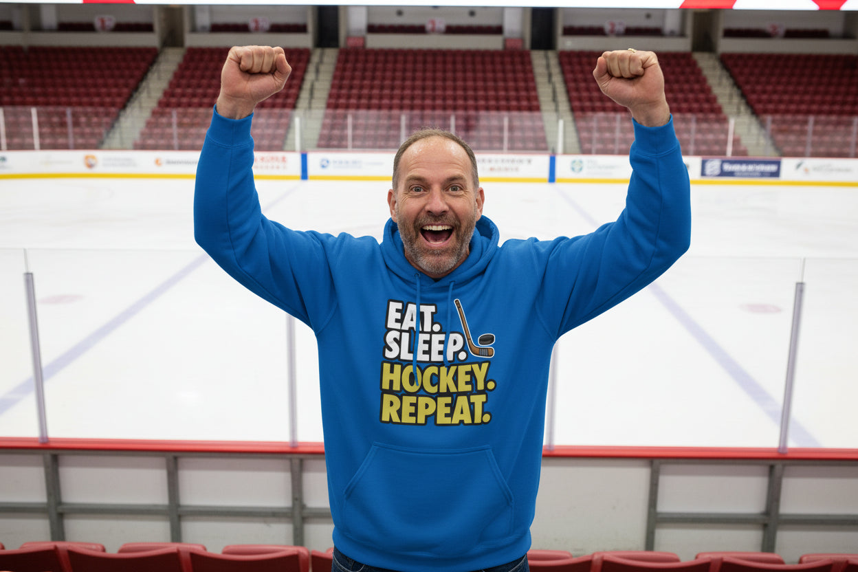 Eat Sleep Hockey Repeat Hoodie for Men - Athlete Lifestyle Royal - FRONT