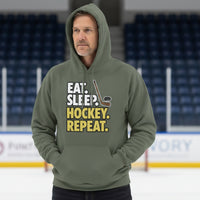 Eat Sleep Hockey Repeat Hoodie for Men - Athlete Lifestyle MILITARY GREEN - FRONT