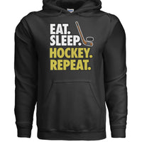 Eat Sleep Hockey Repeat Hoodie for Men - Athlete Lifestyle BLACK - FRONT