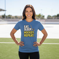 Eat Sleep Hockey Repeat Ladies T-Shirt- Athlete Lifestyle HTHR TRUE ROYAL - FRONT