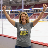 Eat Sleep Hockey Repeat Ladies T-Shirt- Athlete Lifestyle DEEP HEATHER - FRONT