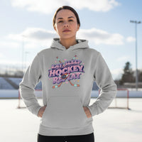 Eat Sleep Hockey Repeat Retro Hoodie for Women – Cute Pink Hockey Lover Sports Design SPORT GREY - FRONT