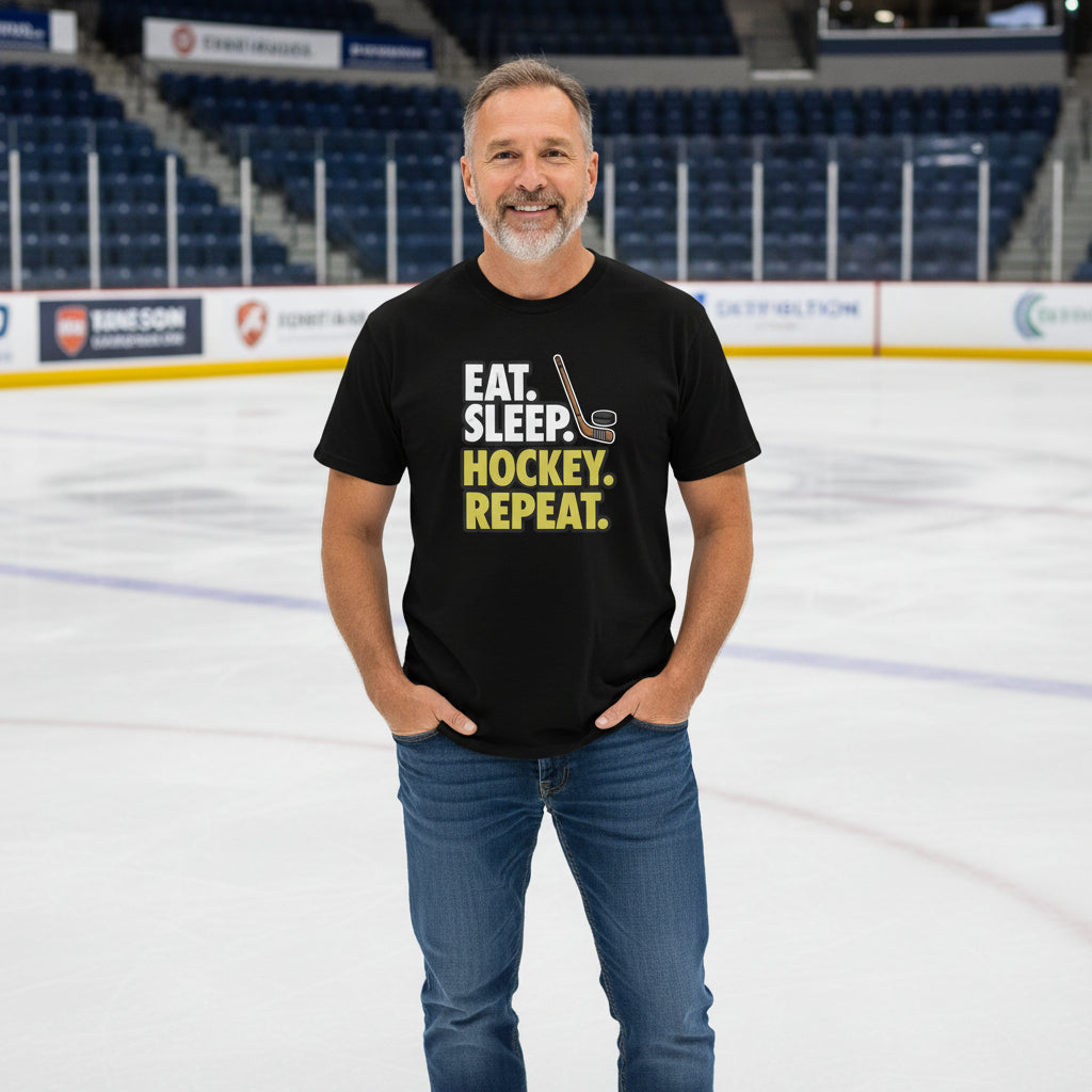 Eat Sleep Hockey Repeat T-Shirt for Men - Athlete Lifestyle BLACK - FRONT