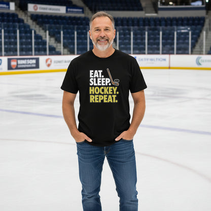 Eat Sleep Hockey Repeat T-Shirt for Men - Athlete Lifestyle BLACK - FRONT