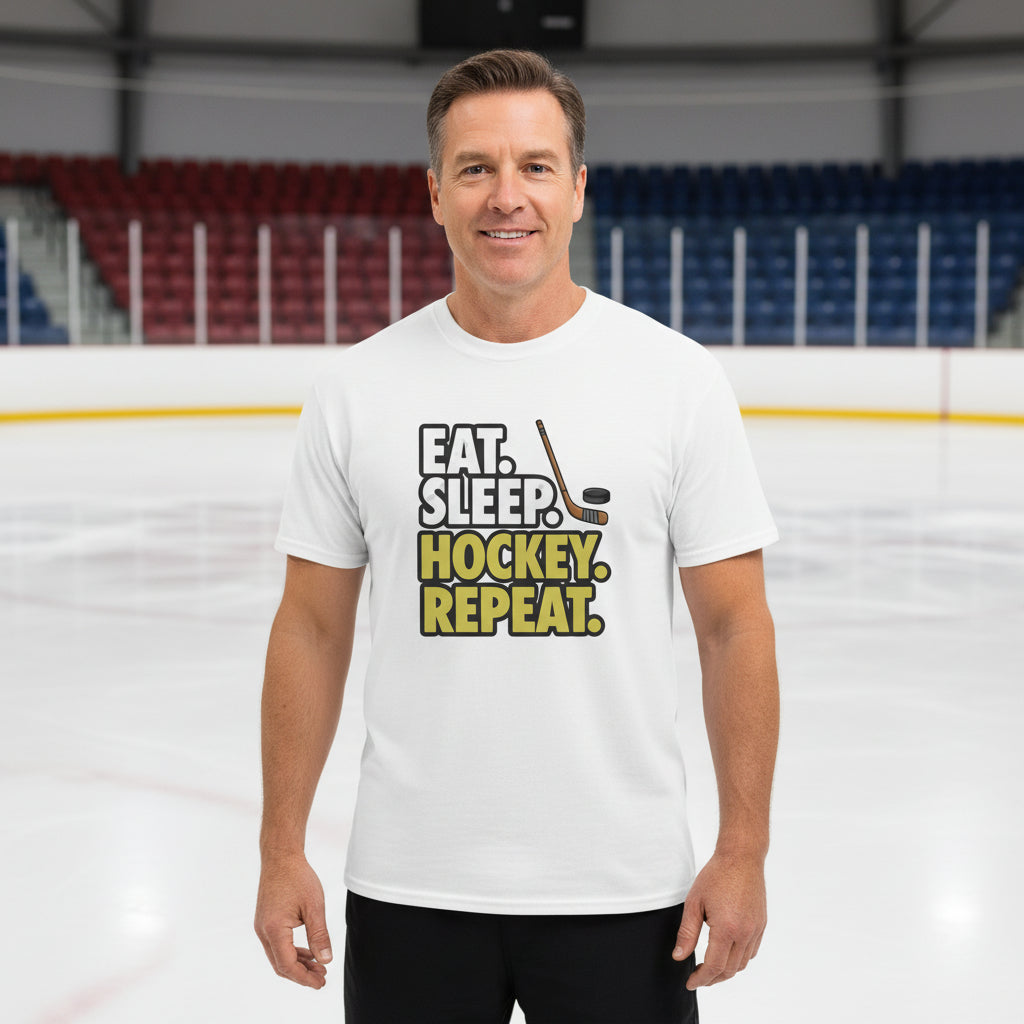 Eat Sleep Hockey Repeat T-Shirt for Men - Athlete Lifestyle White - FRONT