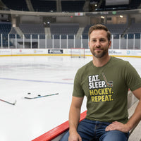 Eat Sleep Hockey Repeat T-Shirt for Men - Athlete Lifestyle MILITARY GREEN - FRONT