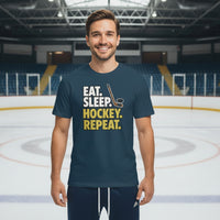 Eat Sleep Hockey Repeat T-Shirt for Men - Athlete Lifestyle MIDNIGHT NAVY - FRONT