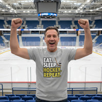Eat Sleep Hockey Repeat T-Shirt for Men - Athlete Lifestyle HEATHER GRAY - FRONT