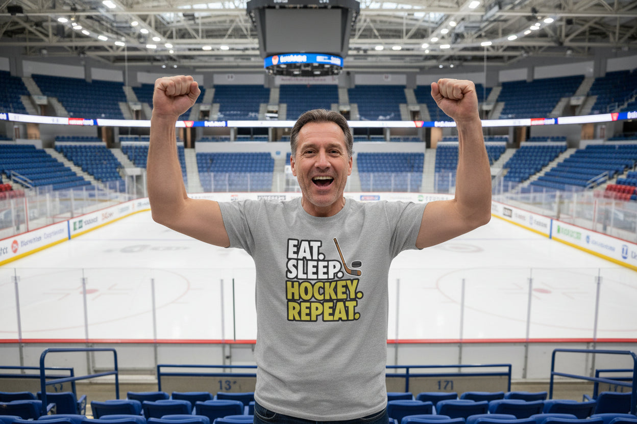Eat Sleep Hockey Repeat T-Shirt for Men - Athlete Lifestyle HEATHER GRAY - FRONT