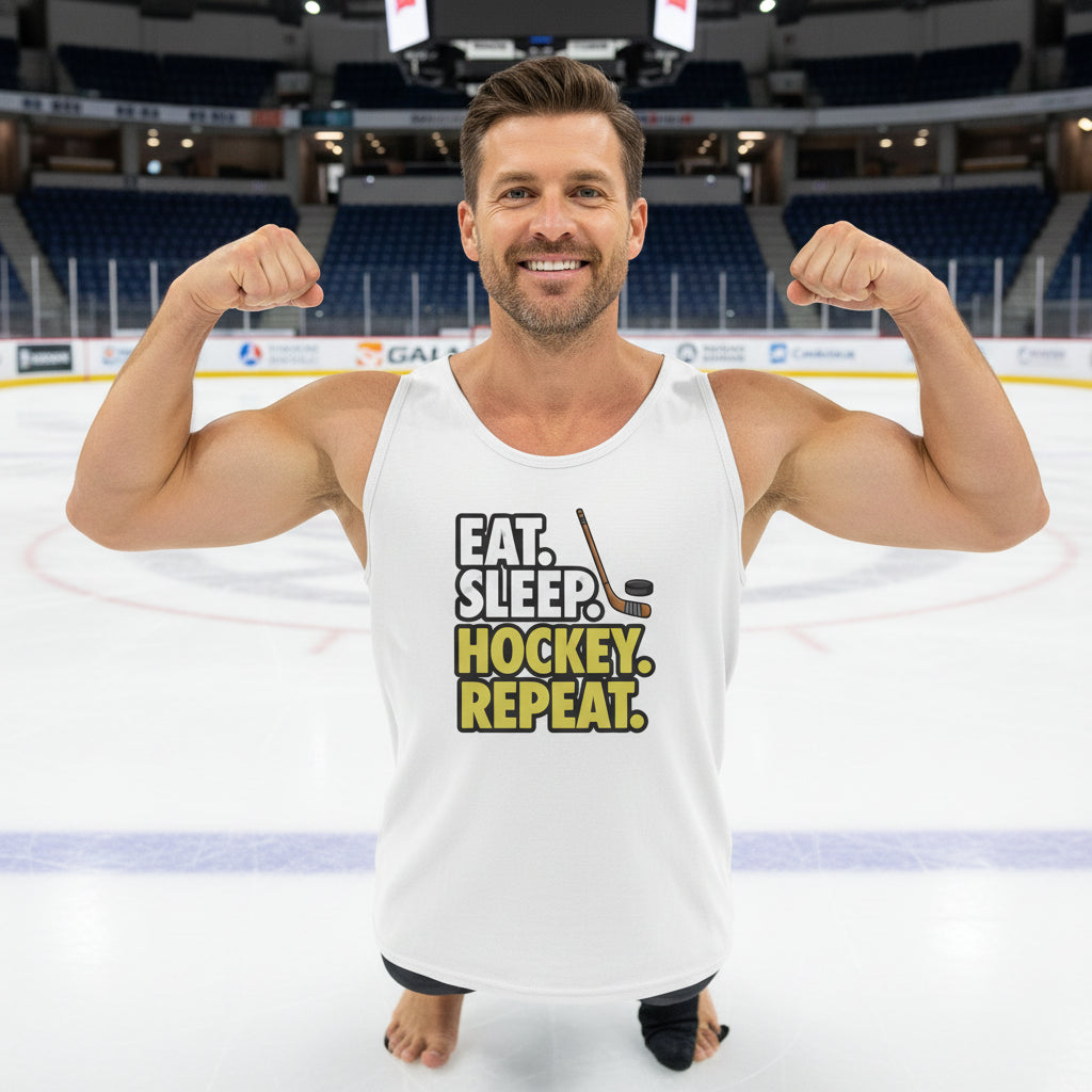 Eat Sleep Hockey Repeat Tank Top for Men - Athlete Lifestyle WHITE -  FRONT