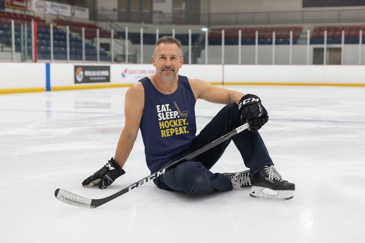Eat Sleep Hockey Repeat Tank Top for Men - Athlete Lifestyle NAVY - FRONT