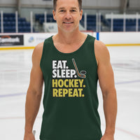 Eat Sleep Hockey Repeat Tank Top for Men - Athlete Lifestyle Forest - FRONT
