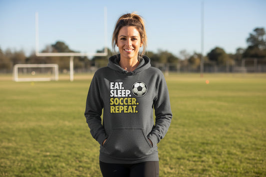 Eat Sleep Soccer Repeat - Athlete Lifestyle Hoodie for Women DARK HEATHER - FRONT