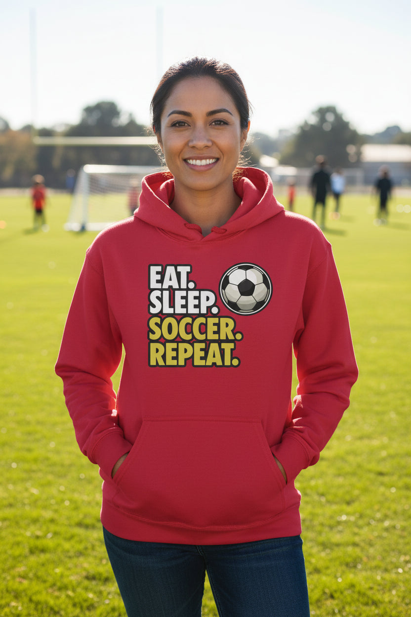 Eat Sleep Soccer Repeat - Athlete Lifestyle Hoodie for Women RED - FRONT