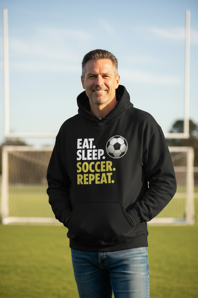 Eat Sleep Soccer Repeat - Athlete Lifestyle Hoodies for Men BLACK - FRONT