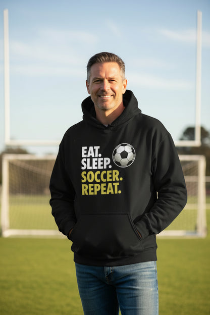 Eat Sleep Soccer Repeat - Athlete Lifestyle Hoodies for Men BLACK - FRONT