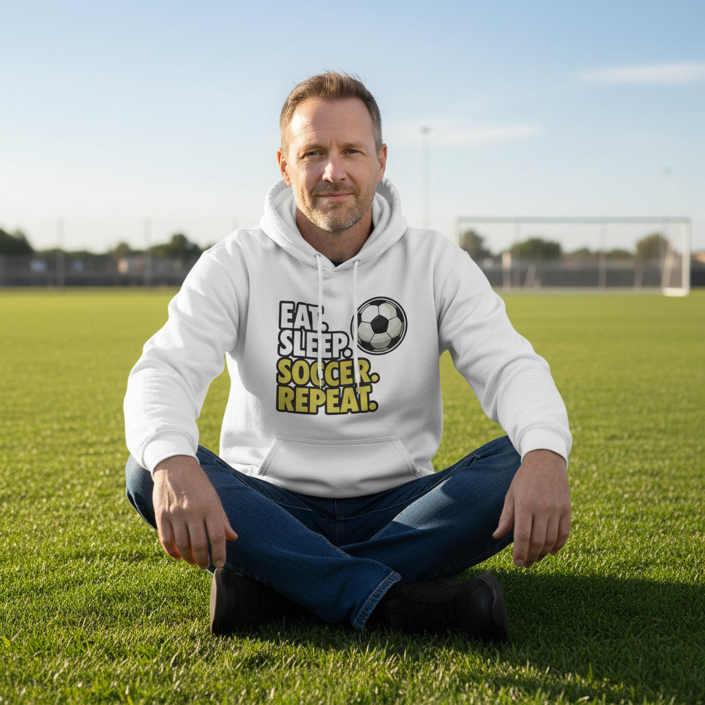 Eat Sleep Soccer Repeat - Athlete Lifestyle Hoodies for Men WHITE - FRONT