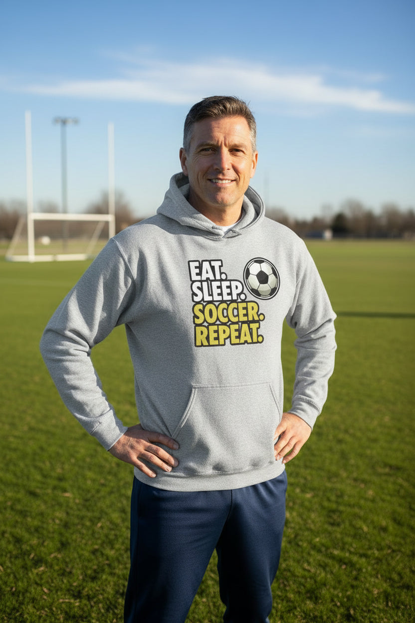 Eat Sleep Soccer Repeat - Athlete Lifestyle Hoodies for Men SPORT GREY - FRONT