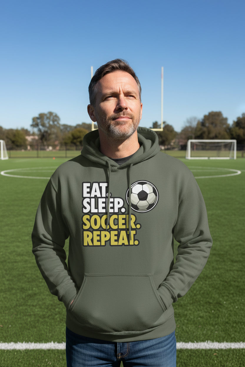 Eat Sleep Soccer Repeat - Athlete Lifestyle Hoodies for Men MILITARY GREEN - FRONT