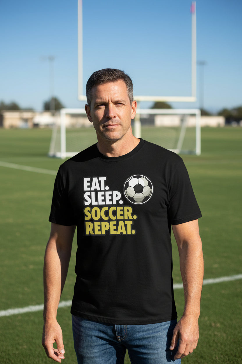 Eat Sleep Soccer Repeat - Athlete Lifestyle T-Shirt for Men BLACK - FRONT