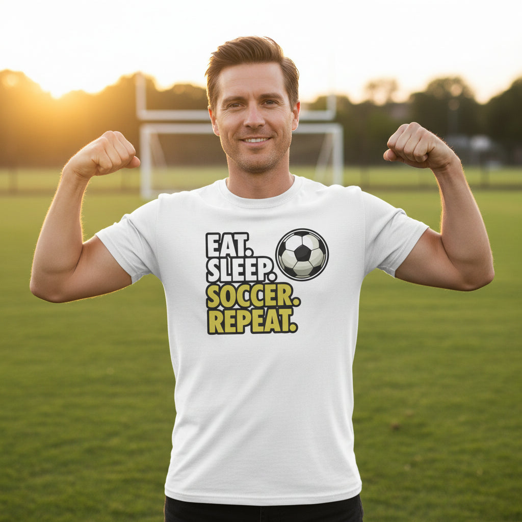 Eat Sleep Soccer Repeat - Athlete Lifestyle T-Shirt for Men White - FRONT