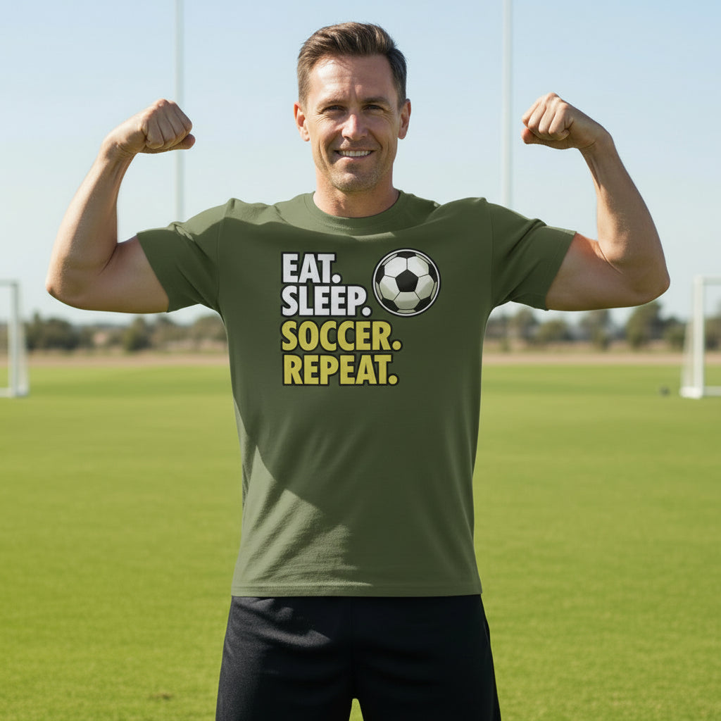 Eat Sleep Soccer Repeat - Athlete Lifestyle T-Shirt for Men MILITARY GREEN - FRONT