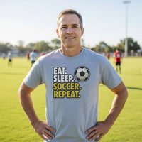 Eat Sleep Soccer Repeat - Athlete Lifestyle T-Shirt for Men HEATHER GRAY - FRONT