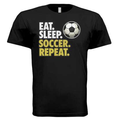 Eat Sleep Soccer Repeat - Athlete Lifestyle T-Shirt for Men BLACK - FRONT