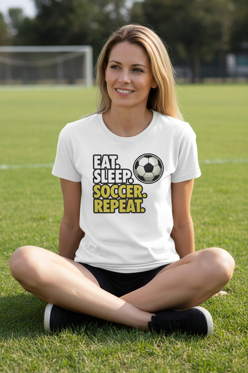Eat Sleep Soccer Repeat - Athlete Lifestyle T-Shirt for Women WHITE - FRONT