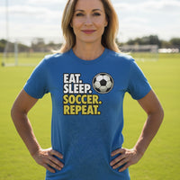 Eat Sleep Soccer Repeat - Athlete Lifestyle T-Shirt for Women HTHR TRUE ROYAL - FRONT