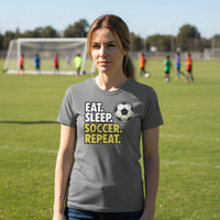 Eat Sleep Soccer Repeat - Athlete Lifestyle T-Shirt for Women DEEP HEATHER - FRONT