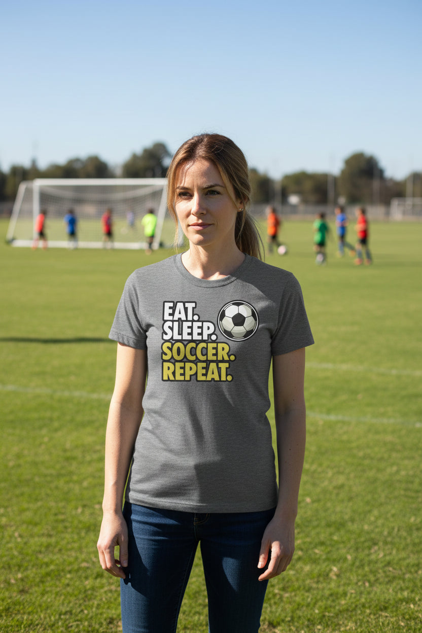 Eat Sleep Soccer Repeat - Athlete Lifestyle T-Shirt for Women DEEP HEATHER - FRONT