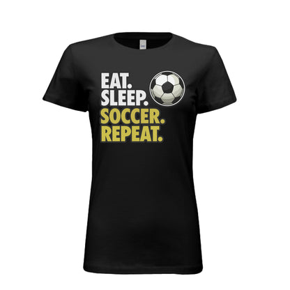 Eat Sleep Soccer Repeat - Athlete Lifestyle T-Shirt for Women SOLID BLK BLEND - FRONT