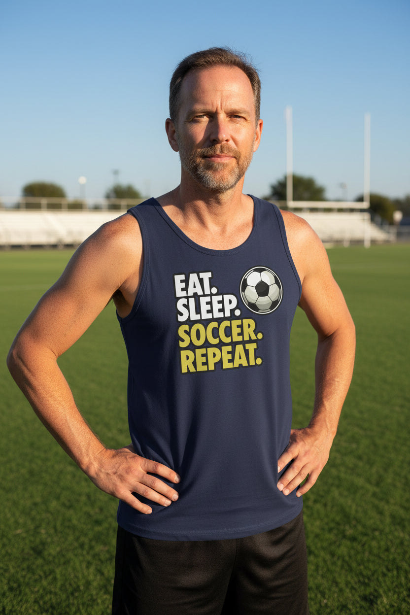 Eat Sleep Soccer Repeat - Athlete Lifestyle Tank Top for Men NAVY - FRONT