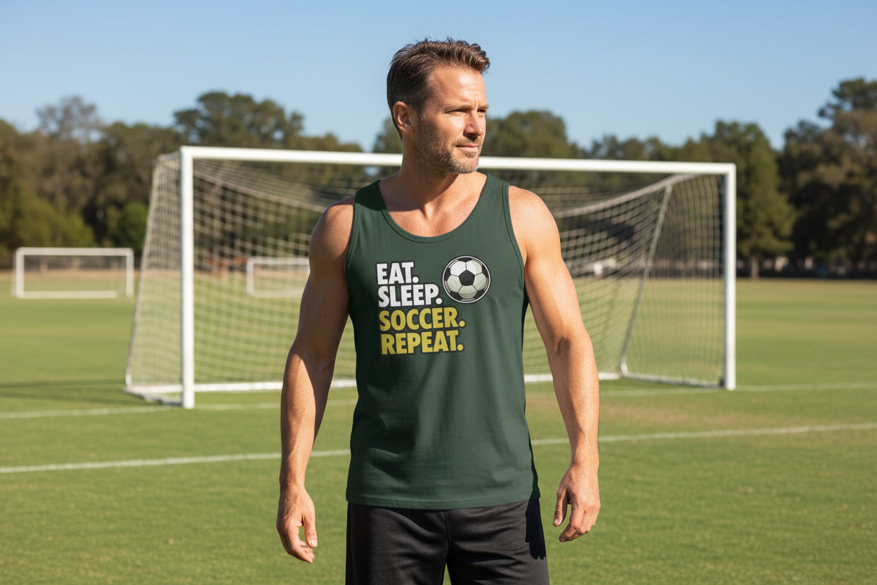 Eat Sleep Soccer Repeat - Athlete Lifestyle Tank Top for Men Forest - FRONT
