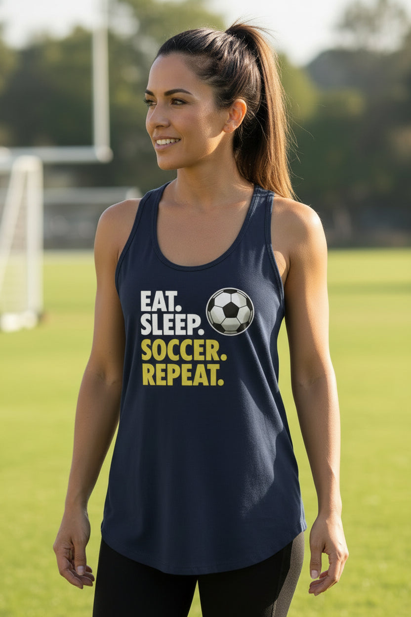 Eat Sleep Soccer Repeat - Athlete Lifestyle Tank Top for Women Midnight Navy - FRONT