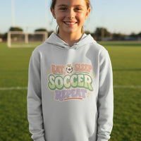 Eat Sleep Soccer Repeat Cute Pastel Athletic Graphic Hoodie Silver - FRONT