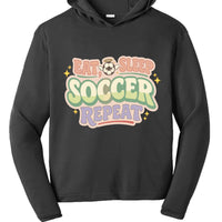 Eat Sleep Soccer Repeat Cute Pastel Athletic Graphic Hoodie Black- FRONT