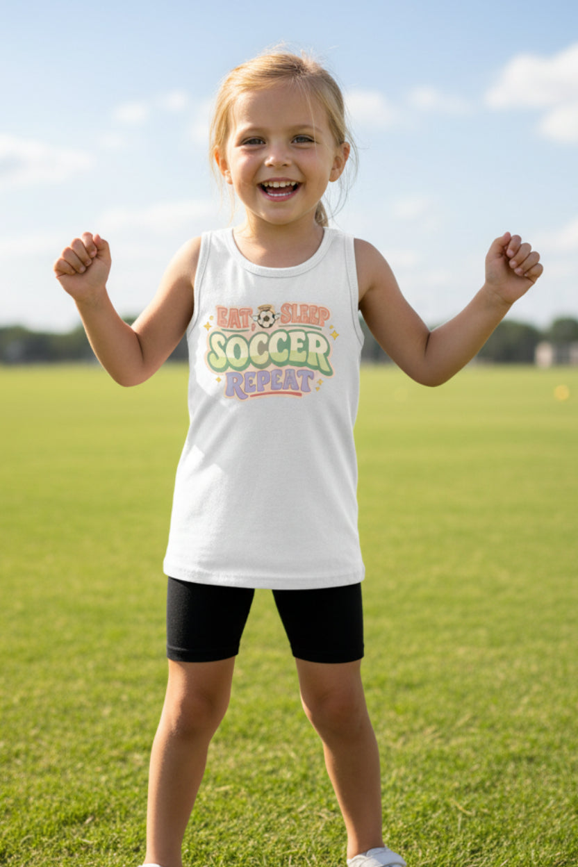 Eat Sleep Soccer Repeat Cute Pastel Athletic Graphic Tank Top Solid White Triblend - FRONT