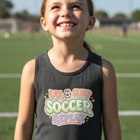 Eat Sleep Soccer Repeat Cute Pastel Athletic Graphic Tank Top DARK GREY HEATHER - FRONT