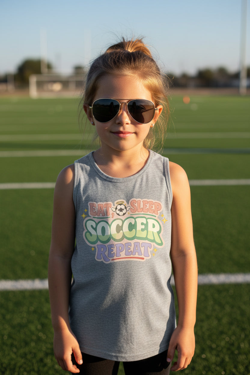 Eat Sleep Soccer Repeat Cute Pastel Athletic Graphic Tank Top ATHLETIC HEATHER - FRONT