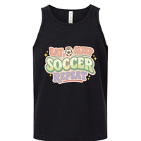 Eat Sleep Soccer Repeat Cute Pastel Athletic Graphic Tank Top Solid Black Triblend - FRONT