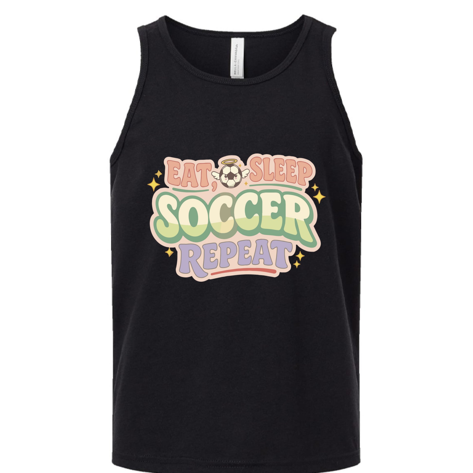 Eat Sleep Soccer Repeat Cute Pastel Athletic Graphic Tank Top Solid Black Triblend - FRONT